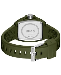 Hugo Boss Men's Hugo Id Quartz Basic Calendar Green Silicone Watch, 40.70mm