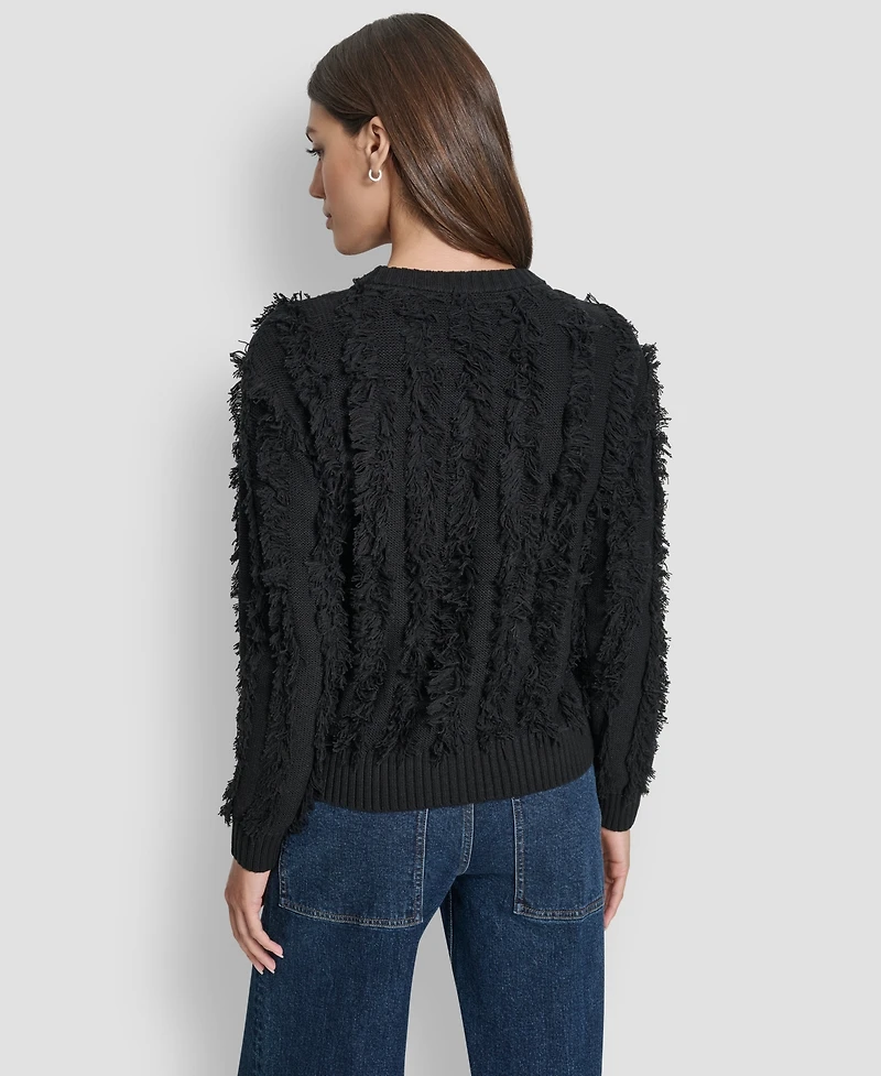 Dkny Jeans Petite Fringe Crewneck Sweater