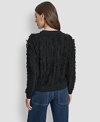 Dkny Jeans Petite Fringe Crewneck Sweater