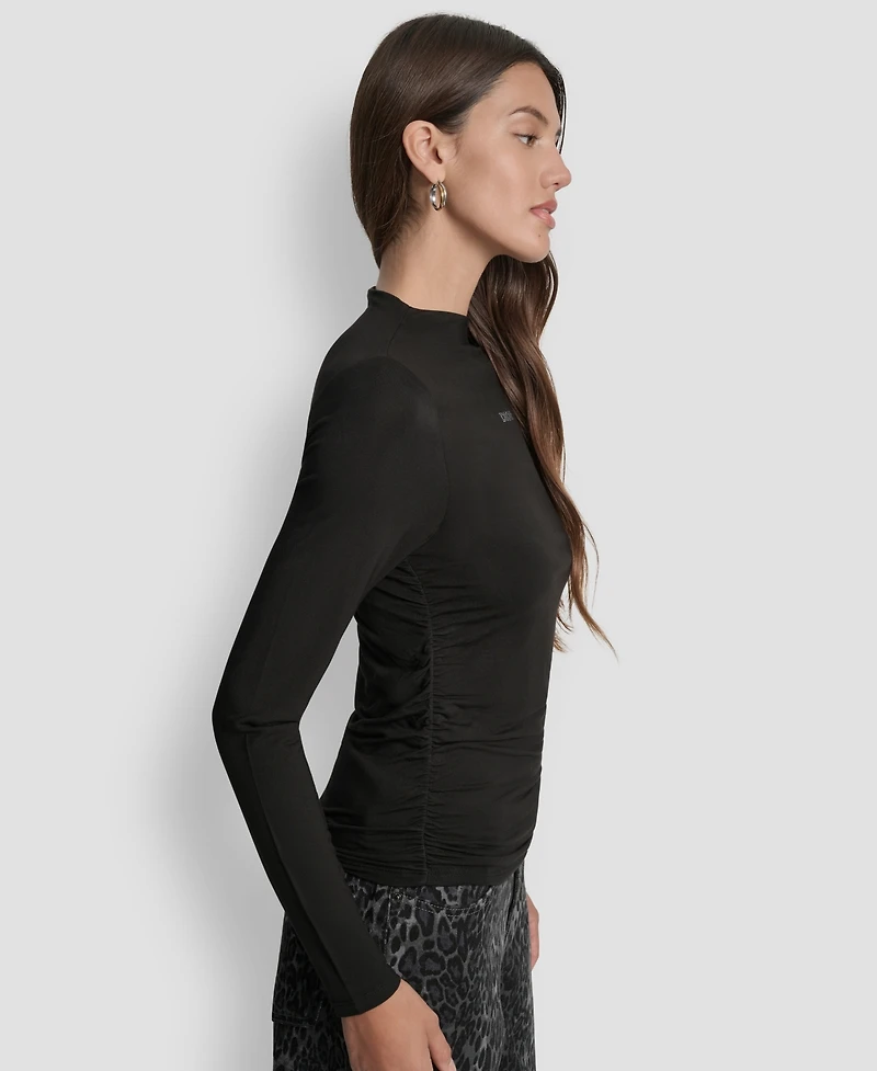 Dkny Jeans Petite Side Ruched Long Sleeves Top
