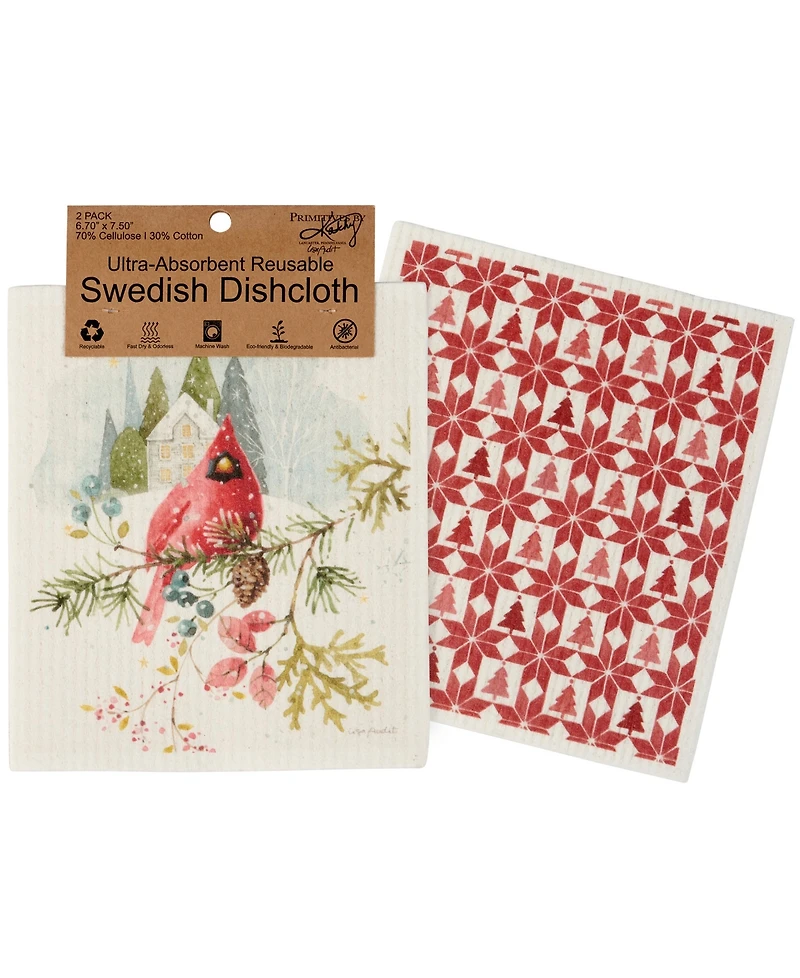 Primitives by Kathy Winter Cardinal Swedish Dishcloth, Set of 2