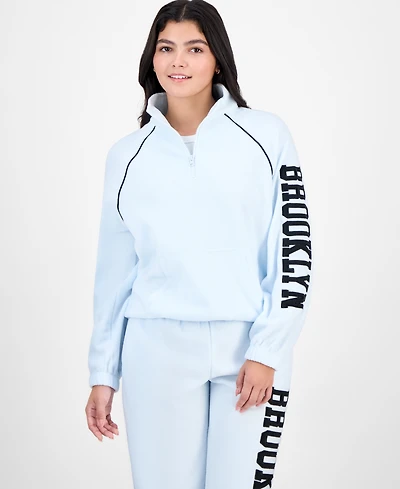 Rebellious One Juniors' Brooklyn Half-Zip Polar Fleece Top