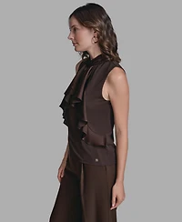 Bcbg Women's Sleeveless Ruffle Front Blouse