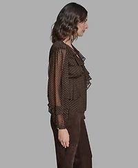 Bcbg Women's Polka Dot Long Sleeve V-Neck Blouse
