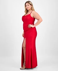 City Studios Trendy Plus Size Power Stretch Pleated Gown