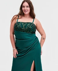 City Studios Trendy Plus Satin Ruched Sequin Gown