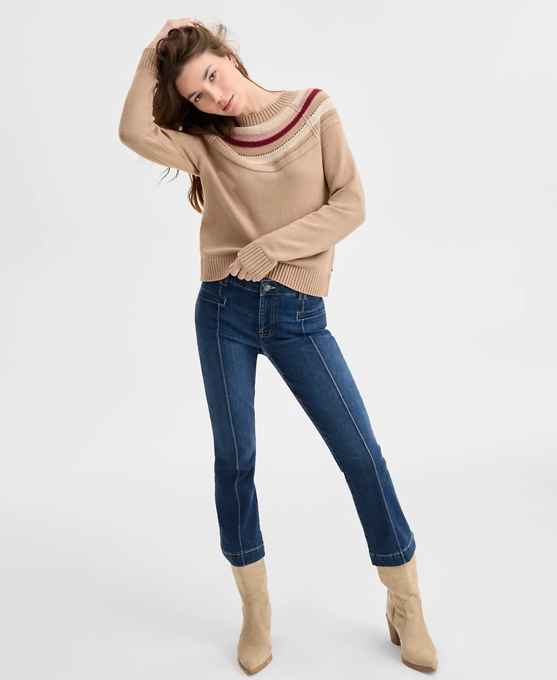Nautica Jeans Women's Striped Yoke Crewneck Sweater
