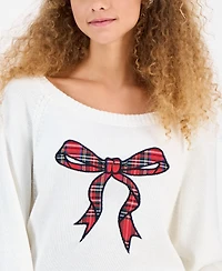 Planet Heart Juniors' Cotton Bow-Applique Boat-Neck Sweater