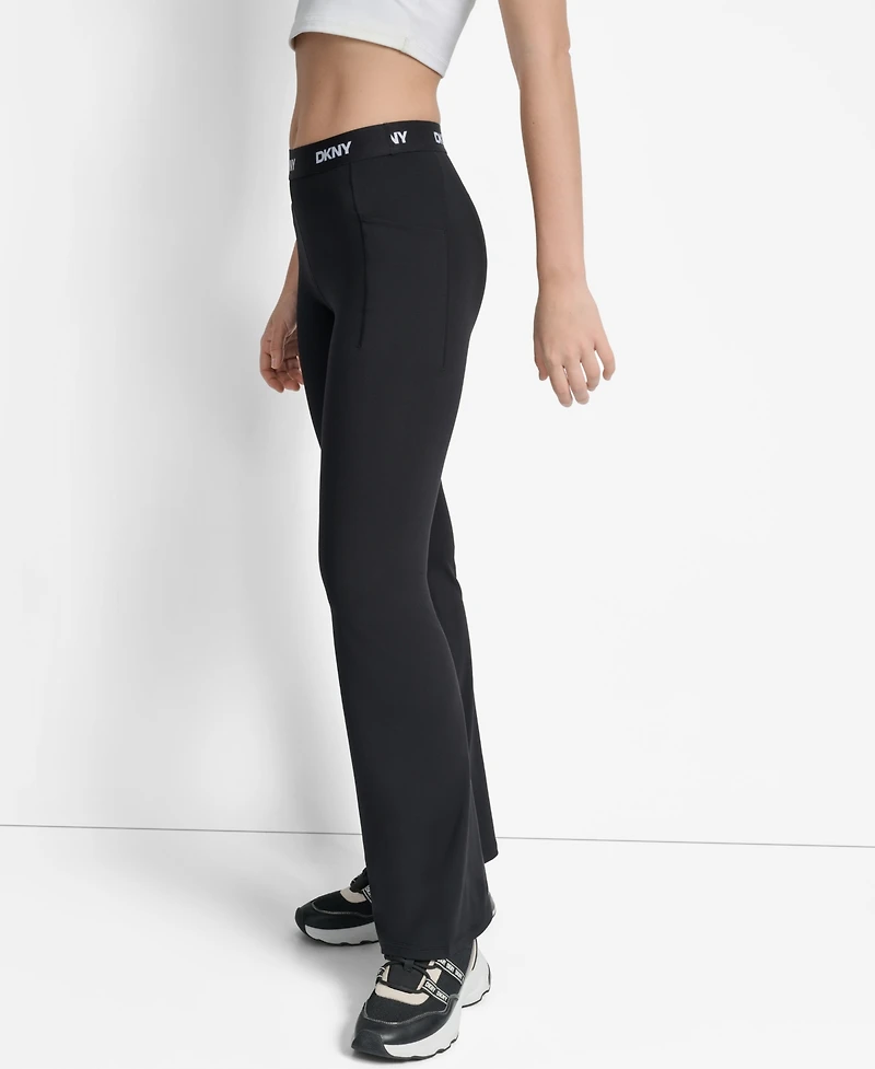 Dkny Women's Logo Elastic High-Waist Flare Pants