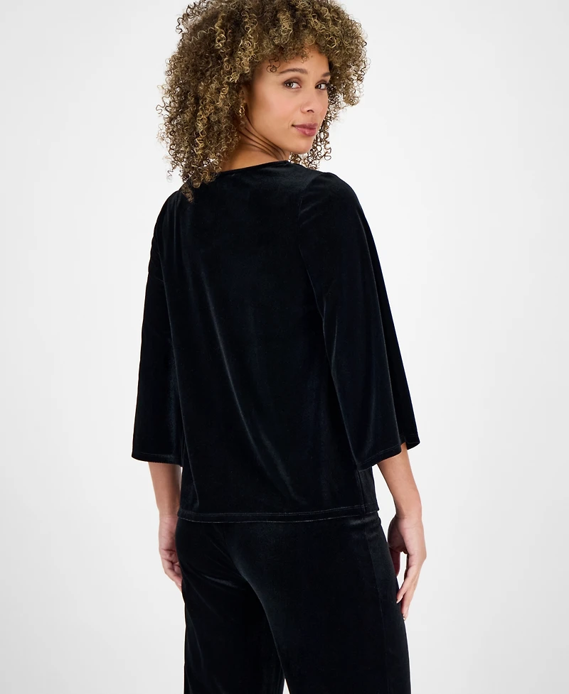 Kasper Women's Velvet Bell-Sleeve Top