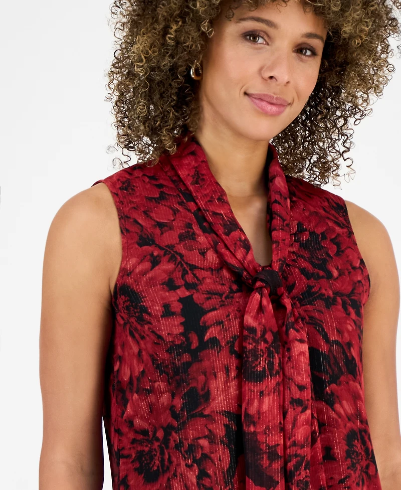 Kasper Women's Printed Tie-Neck Sleeveless Top
