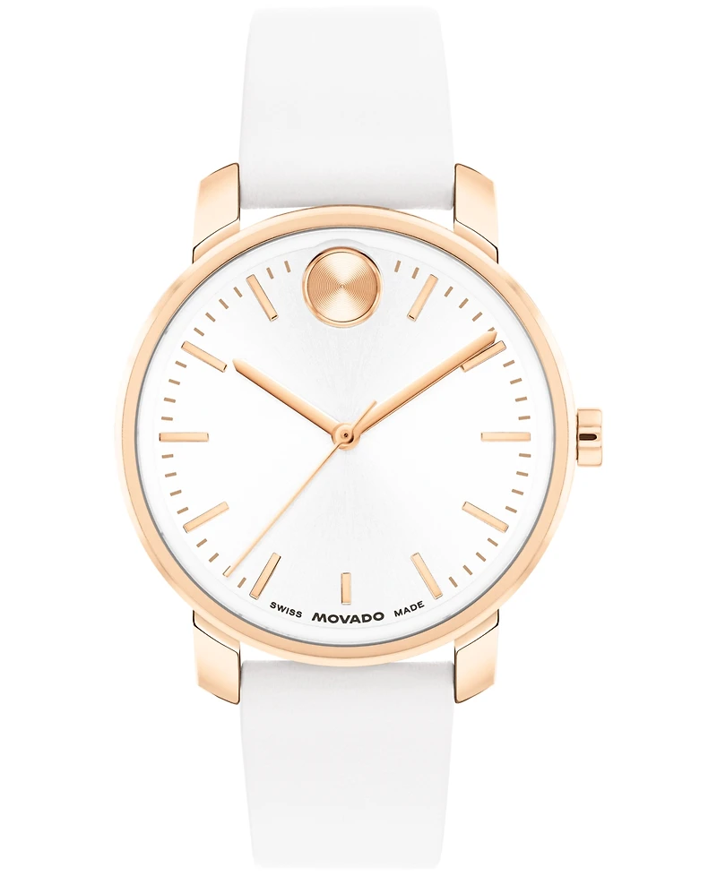 Movado Women's Bold Access Swiss Quartz White Leather Watch, 34mm