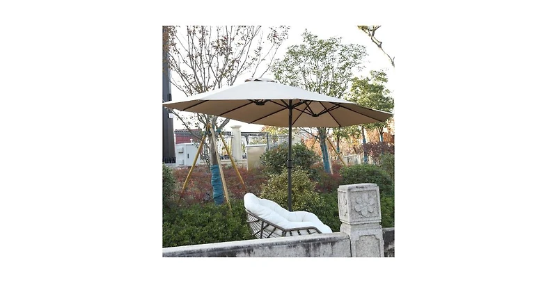 15 Ft Double Sided Rectangular Patio Umbrella with Crank Khaki