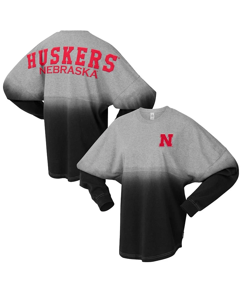 Spirit Jersey Men's and Women's Black/Gray Nebraska Huskers Ombre Long Sleeve T-Shirt