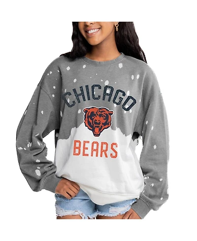 Gameday Couture Women's Gray Chicago Bears Oversized Coin Toss Faded French Terry Tri-Blend Pullover Sweatshirt