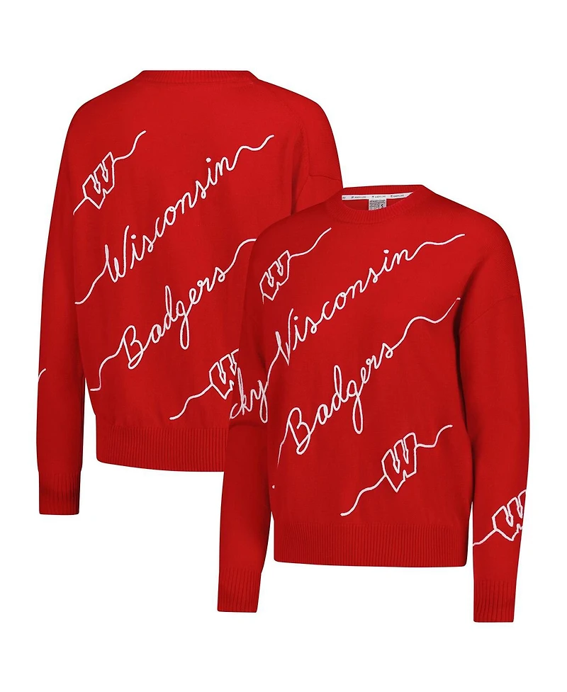 Kadyluxe Women's Red Wisconsin Badgers Love Note Embroidered Pullover Sweater