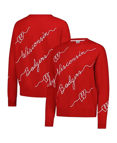 Kadyluxe Women's Red Wisconsin Badgers Love Note Embroidered Pullover Sweater