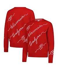 Kadyluxe Women's Red Wisconsin Badgers Love Note Embroidered Pullover Sweater