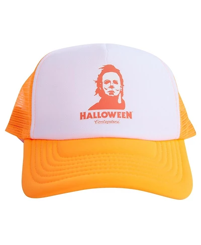 Contenders Clothing Men's and Women's White/Orange Halloween Myers Face Trucker Hat