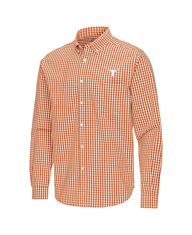 Antigua Men's Burnt Orange Texas Longhorns Ellis Woven Tri-Blend Long Sleeve Button-Down Shirt