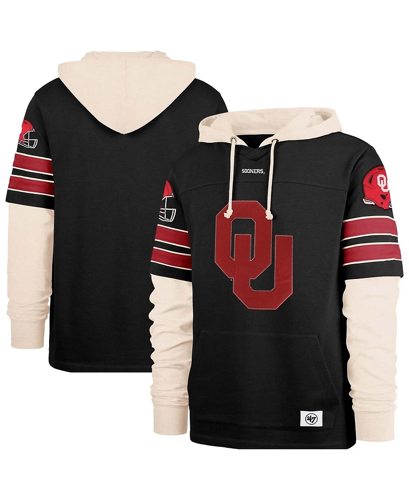 '47 Brand Men's Black Oklahoma Sooners Split Zone Cornerback Lacer Pullover Hoodie