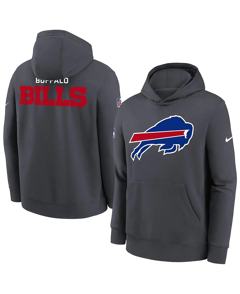 Nike Big Boys and Girls Gray Buffalo Bills Sideline Club Fleece Hoodie