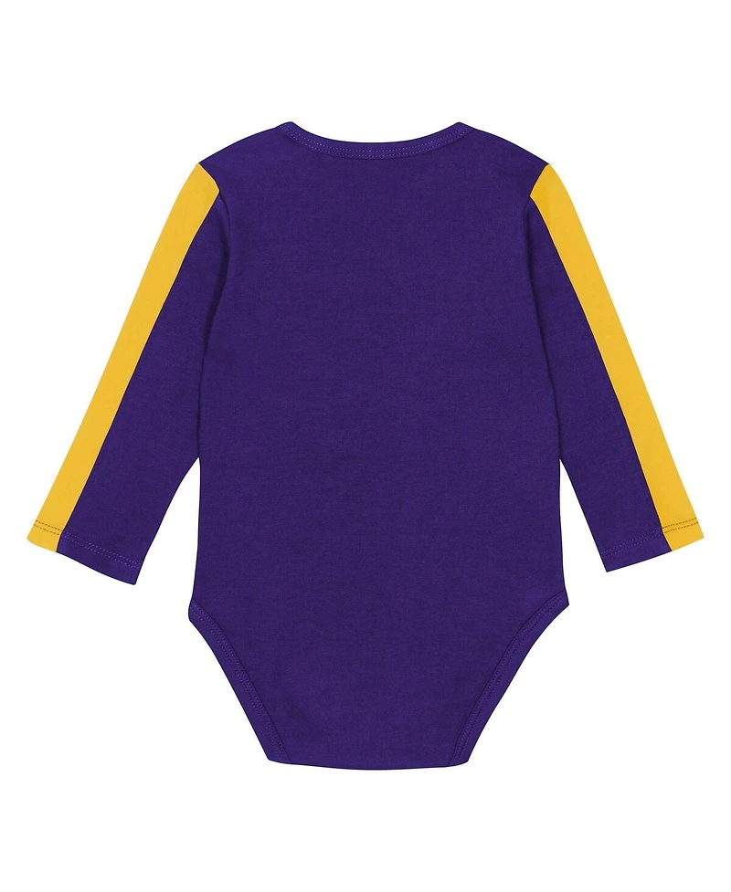 Outerstuff Baby Boys and Girls 3-Piece Purple/Gold Minnesota Vikings Double Down Creeper Pants Set