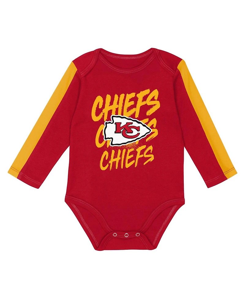 Outerstuff Baby Boys and Girls 3-Piece Red/Gold Kansas City Chiefs Double Down Creeper Pants Set