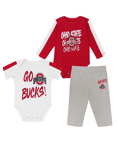 Outerstuff Baby Boys and Girls 3-Piece Scarlet/White Ohio State Buckeyes Double Down Creeper Pants Set