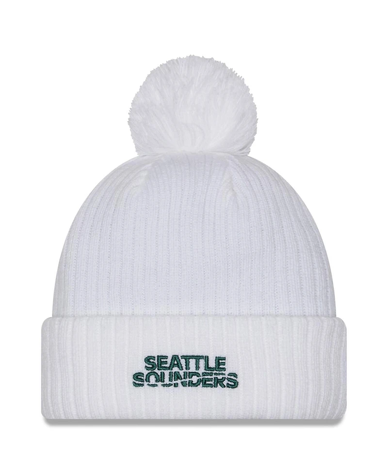New Era Men's White Seattle Sounders Fc 2025 Jersey Hook Cuff With Pom Knit Hat