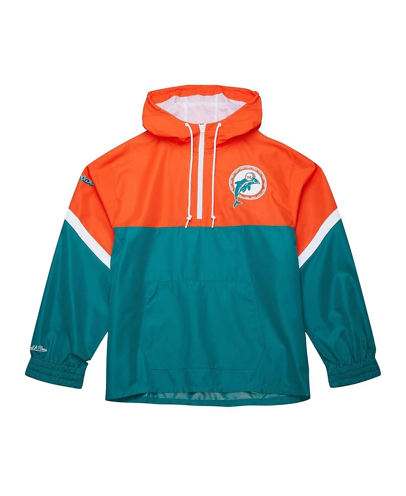 Mitchell & Ness Men's Orange/Aqua Miami Dolphins Tie Breaker Vintage Logo Lightweight Anorak Half-Zip Windbreaker