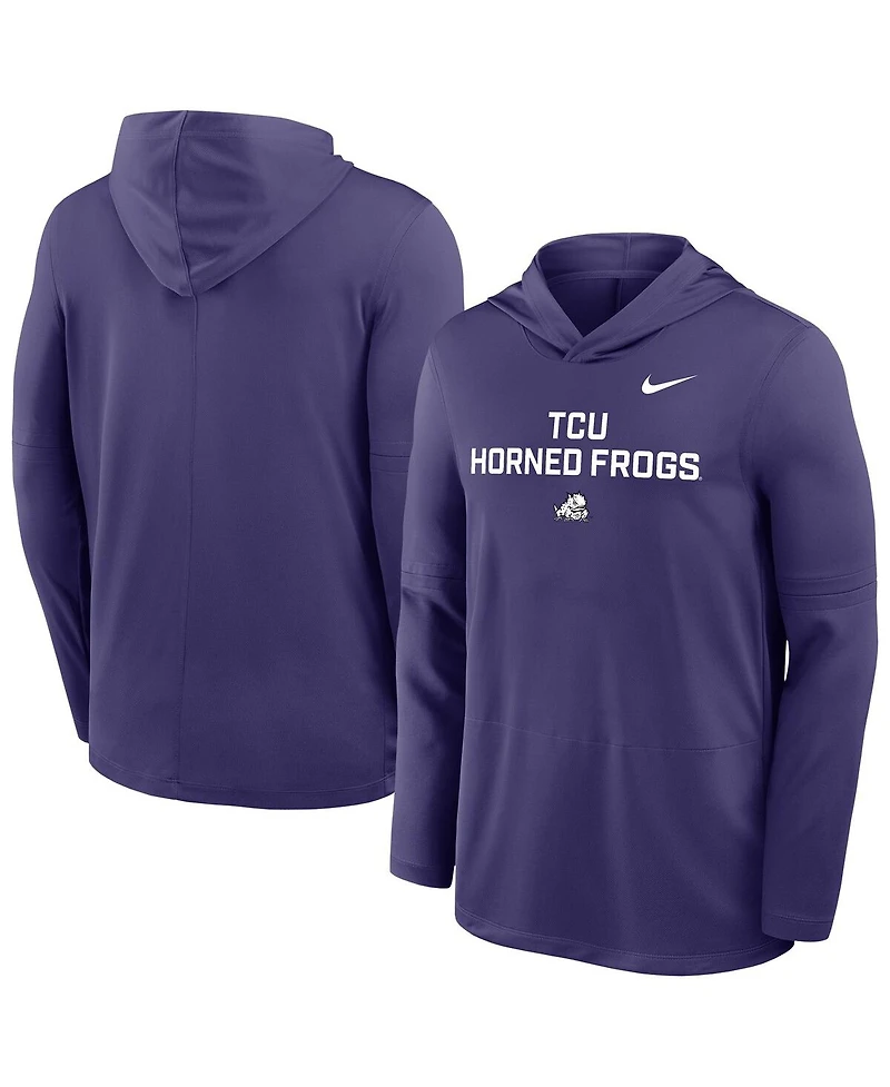 Nike Men's Purple Tcu Horned Frogs 2025 Sideline Dri-fit Long Sleeve Hoodie T-Shirt
