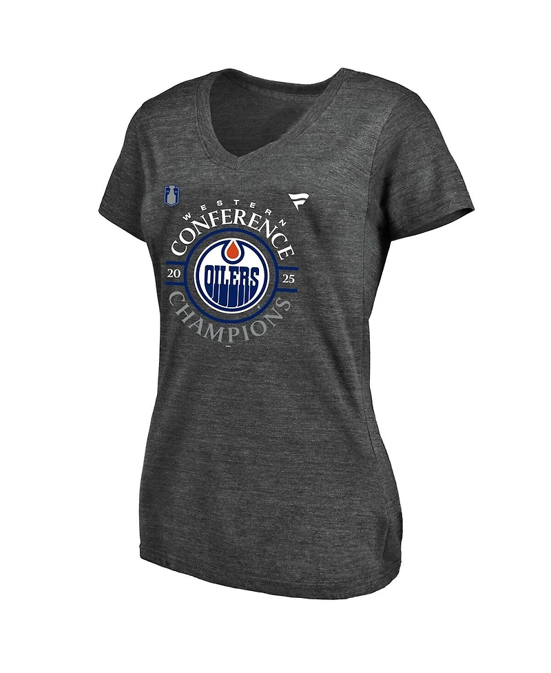 Fanatics Women's Heather Charcoal Edmonton Oilers 2025 Western Conference Champions Locker Room Plus Size V-Neck T-Shirt