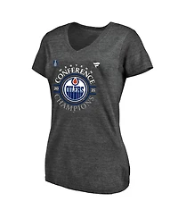 Fanatics Women's Heather Charcoal Edmonton Oilers 2025 Western Conference Champions Locker Room Plus Size V-Neck T-Shirt