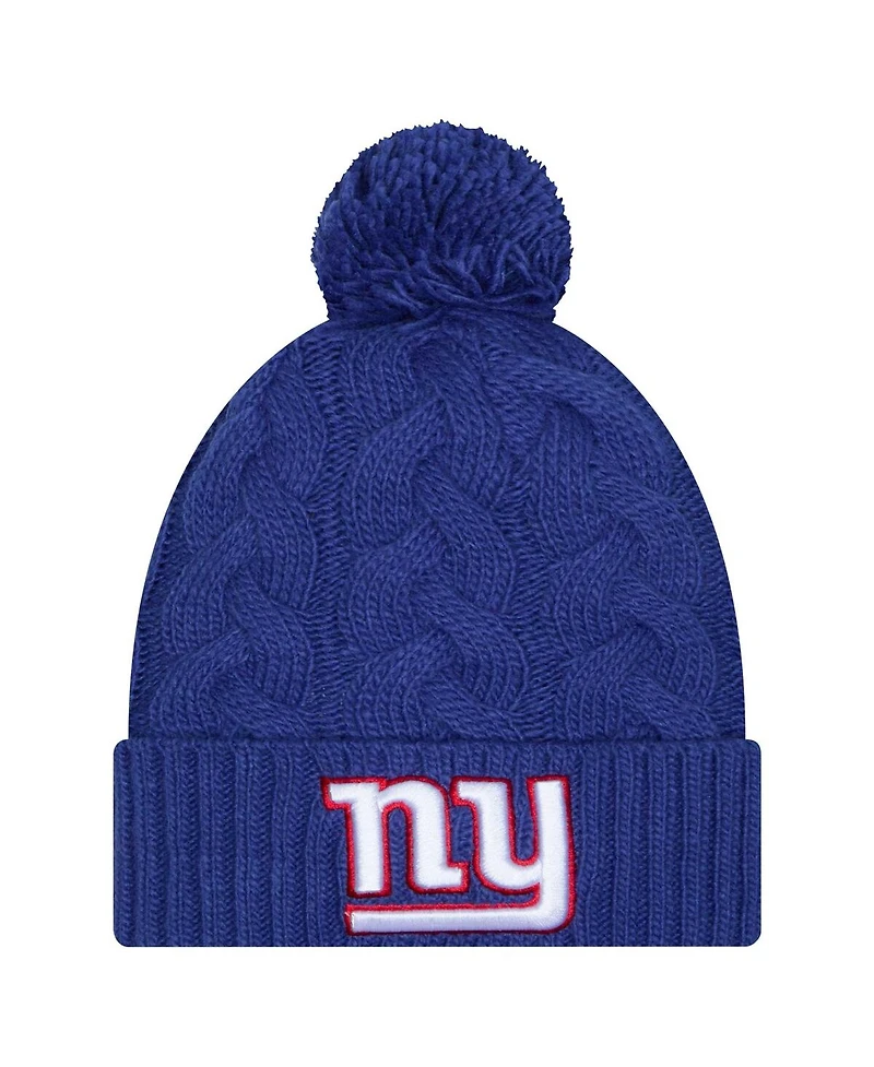 New Era Women's Royal New York Giants Cable Cuffed With Pom Knit Hat