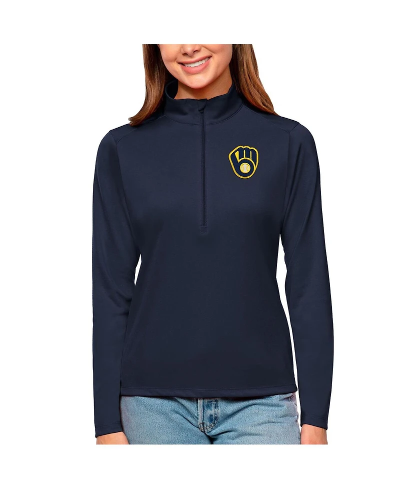 Antigua Women's Navy Milwaukee Brewers Tribute Quarter-Zip Pullover Top