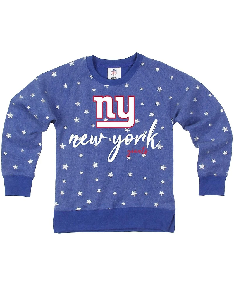 Wes & Willy Big Girls Royal New York Giants Shimmer Star Reverse Fleece Pullover Sweatshirt