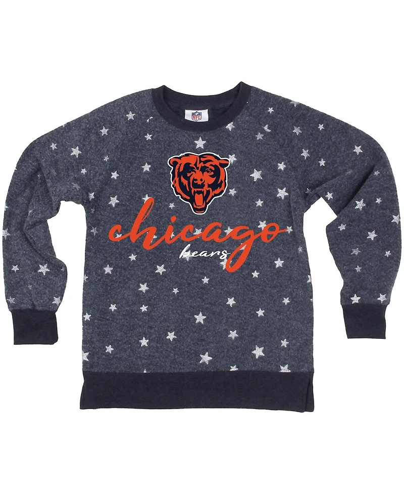 Wes & Willy Big Girls Navy Chicago Bears Shimmer Star Reverse Fleece Pullover Sweatshirt