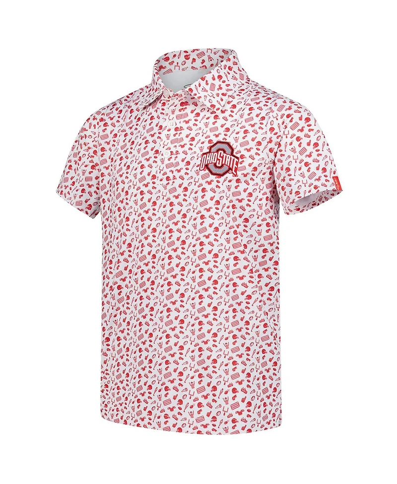 Garb Big Boys and Girls White/Scarlet Ohio State Buckeyes Tom Allover Print Performance Polo Shirt