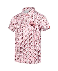 Garb Big Boys and Girls White/Scarlet Ohio State Buckeyes Tom Allover Print Performance Polo Shirt