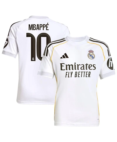 Adidas Big Boys and Girls Kylian Mbappe White Real Madrid 2025/26 Home Replica Player Jersey