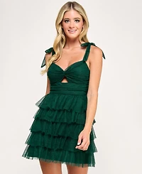 City Studios Juniors' Knot Front Tie Shoulder Tier Skirt Dress