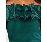 City Studios Juniors' Ruffled-Off-The-Shoulder Bodycon Shimmer Dress