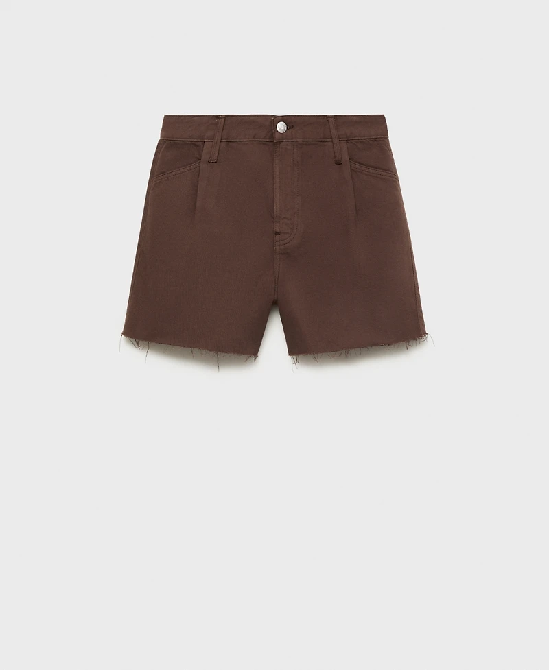 Mango Women's Frayed Hem and Pleats Denim Shorts