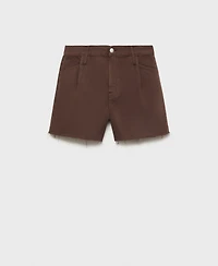 Mango Women's Frayed Hem and Pleats Denim Shorts