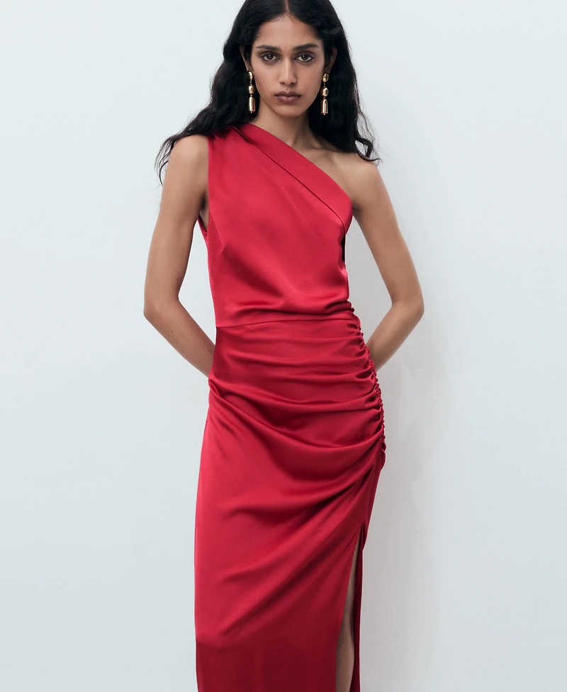 Mango Women's Side Slits Asymmetrical Satin Dress