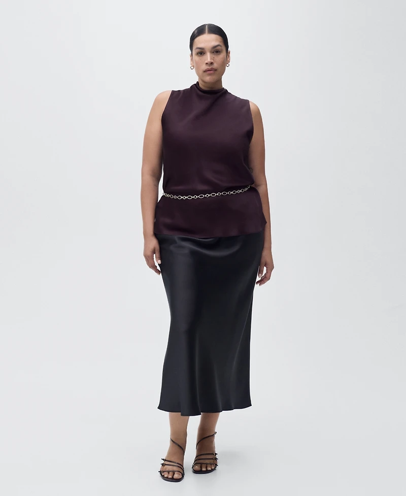 Mango Women's Draped Neck Satin Blouse