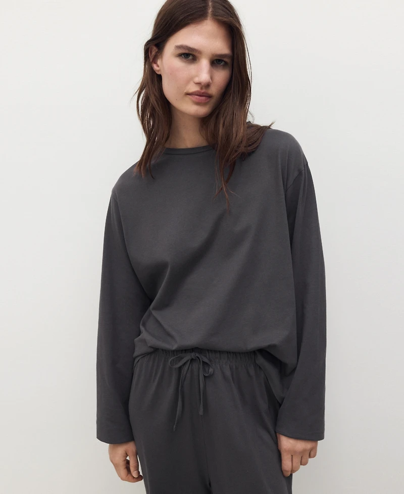 Mango Women's Two-Piece Plain Cotton Pajamas
