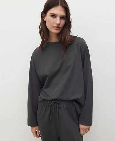 Mango Women's Two-Piece Plain Cotton Pajamas