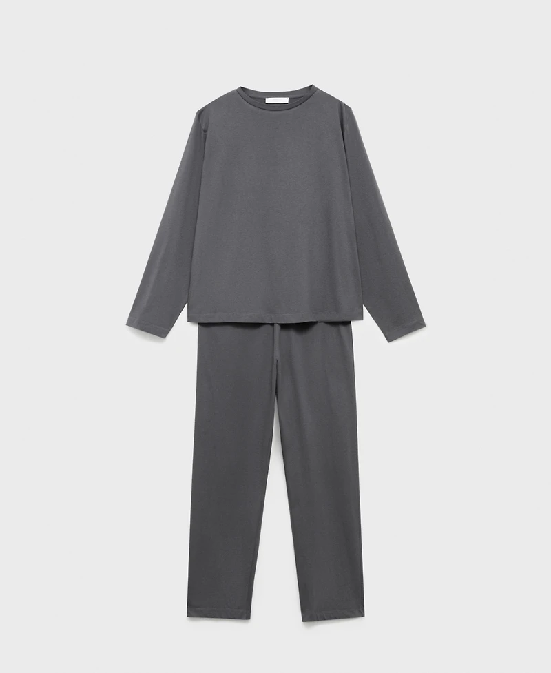 Mango Women's Two-Piece Plain Cotton Pajamas